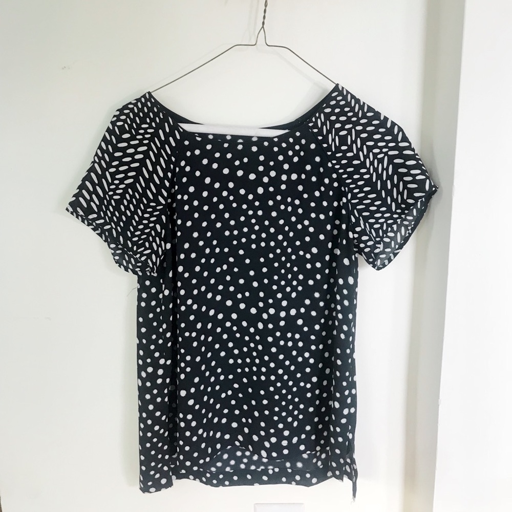 LOFT Mixed Media polka dot navy shirt